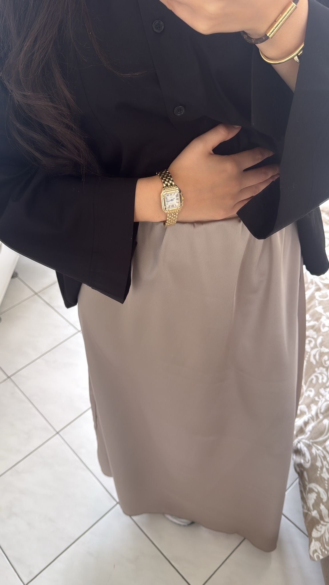 Jupe en satin taupe