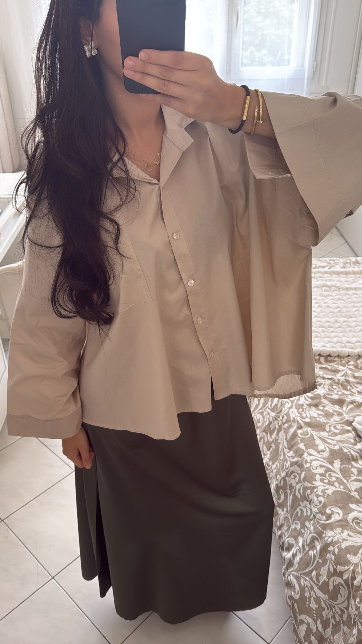 Chemise large beige