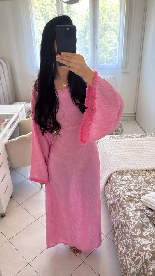 Robe rose effet lin
