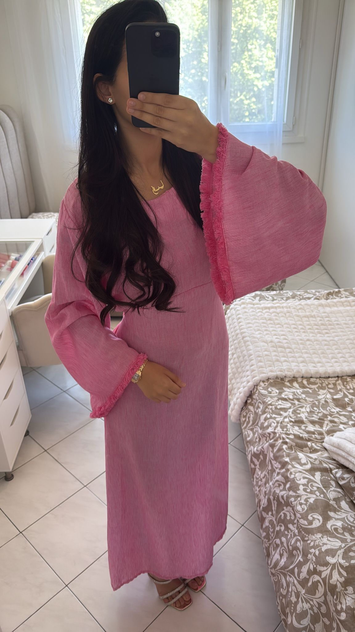 Robe rose effet lin