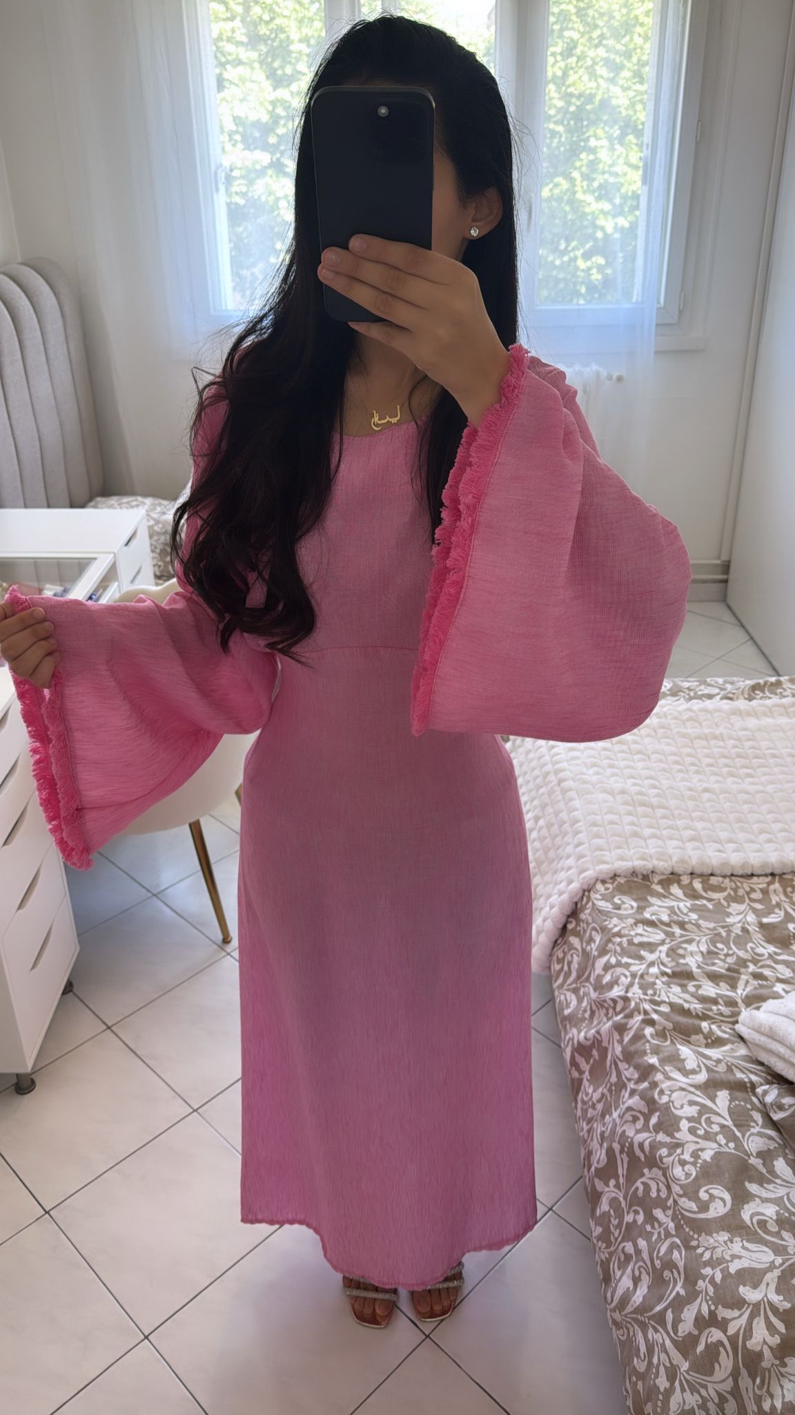 Robe rose effet lin