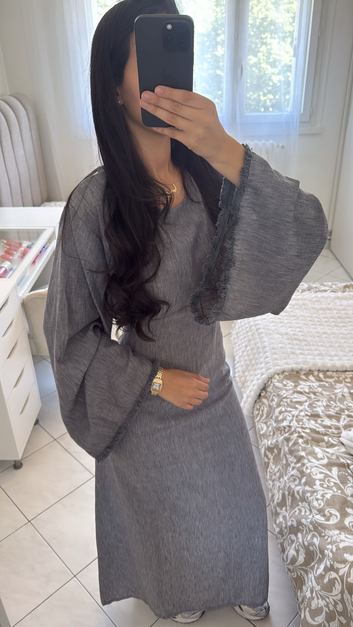 Robe gris foncé effet lin