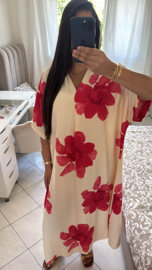 Robe florale rouge